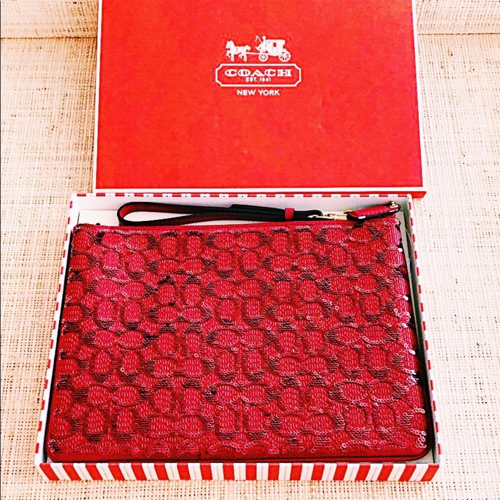 Coach red sequin signature wristlet - BNWT and box